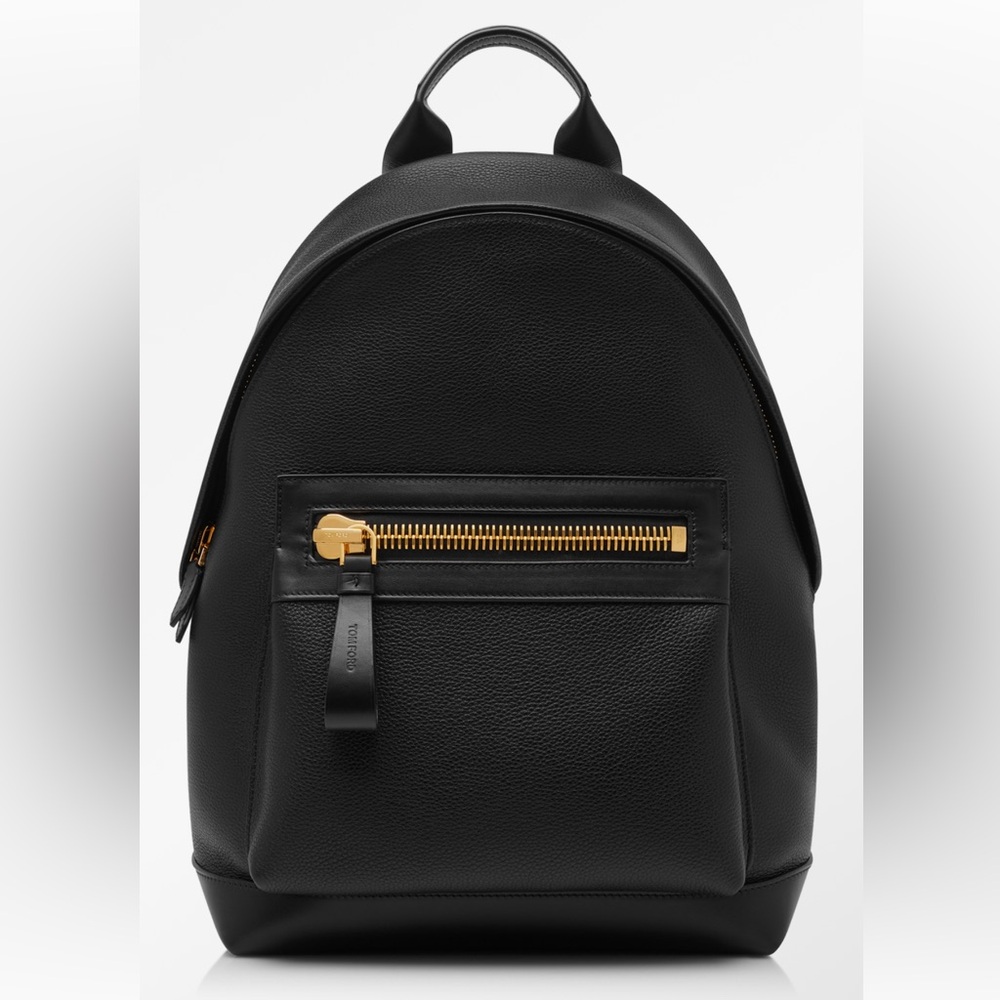 Tom Ford Grain Pebbled Black Leather Buckley Backpack-Gold Accents